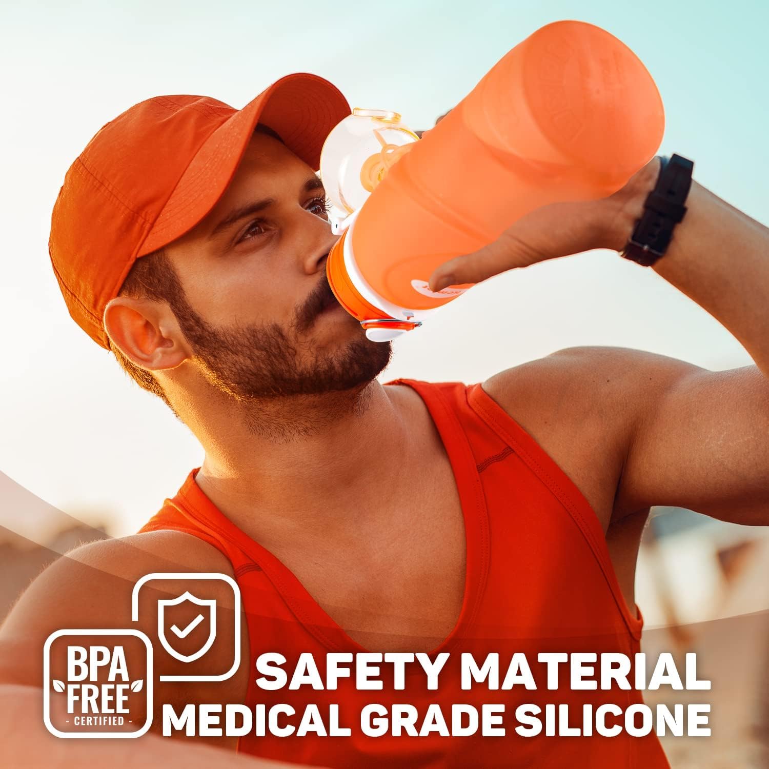 Kemier Collapsible Silicone Water Bottles-750ML Medical Grade BPA Free Travel Water Bottle Can Roll Up 26oz Leak Proof Foldable Sports & Outdoor Water Bottles